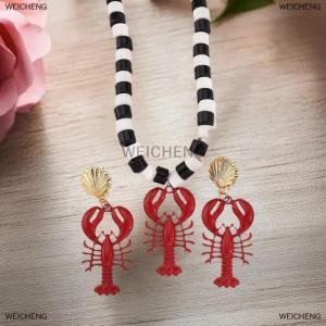 [COD] WEICHENG 2025 New Lobster Bead Necklace Handmade Beaded Jewelry Simple Pendant Necklace Women Beach Vacation Accessory
