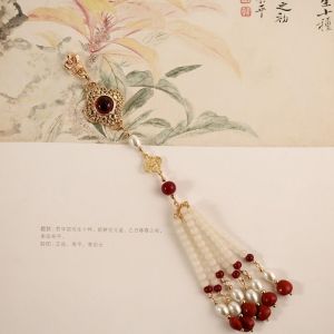 ARTMU Tua Rua treo dài Đồ trang trí Hanfu cho nữ Ngọc trai giả Trang sức thời trang Trâm cài dây chuyền Thanh lịch Thủ công Trâm cài kiểu Trung Quốc Ngoài trời