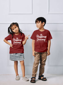 KAOS BAJU ATASAN PAKAIAN COUPLE SARIMBIT KELUARGA OBLONG  YELUZI THE HAPPINES MERAH MARUN