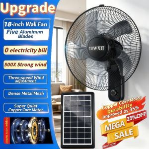 Yowxii Solar Electric Fan Heavy Duty Solar Fan With Solar Panel Solar Wall Fan Rechargeable Fan