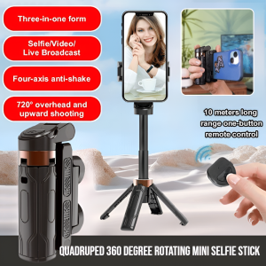 Quadruped 360 Degree Rotating Mini Selfie Stick Portable Universal Selfie Stick Tripod 360 Rotate Cellphone Desktop Stand Holder