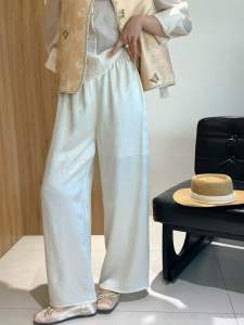Women New Arrival New Chinese Style Acetate Satin Lustrous Textured Loose Straight Leg Pants With Waist Pony Charm Pendant Casual Trousers