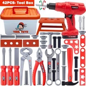 38/39/41/42 PCS Mainan Toolbox Kit Insinyur Simulasi Alat Perbaikan Mainan Berpura-pura Bor Listrik Kit
