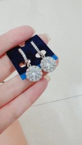{loại1} Bông tai khoá tròn bấm xi bạch kim đá siêu sáng KAMI trang sức sỉ BH47