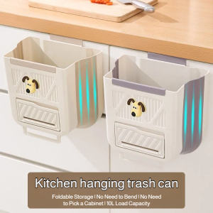 Kitchen Trash Can Wall Hanging Trash Hanging folding trash can Living Room Cabinet Door Hanging Paper Basket Food Waste Storage Bucket 10L挂式折叠垃圾桶