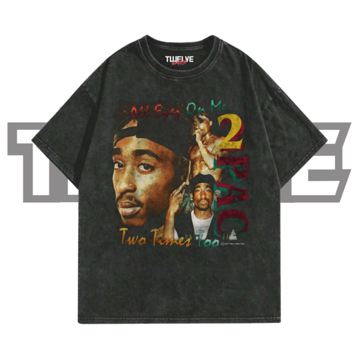 TUPAC 2PAC Two Times Two Oversize T-Shirt | Wash Hitam | Kaos Aesthetic | Atasan Pria Wanita | Baju Cowo Cewe | Unisex | Kaos Musik Washing