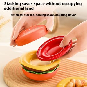 XANLYSHE ชุดจานจิ้มรูปแฮมเบอร์เกอร์น่ารักสำหรับใช้ในบ้านดีไซน์ทันสมัย