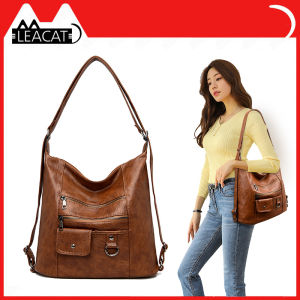 Leacat women handbags NEW Vintage Large Capacity Shoulder Bags Tote Bags Zipper Pouch Leather Crossbody Bag Top-handle Bags