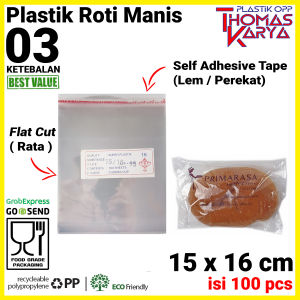 ThomasCup Plastik OPP Lem 15x16 isi 100 Kantong Bening Kemasan Roti Manis Bakery Pastry Lem Perekat