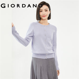 GIORDANO Women Cardigans 100% Cotton Solid Color Simple Cardigans Button Closure Crewneck Fashion Casual Cardigans 18354003