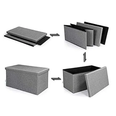 Folding Storage Ottoman Bench ttoman Cube Chair Stool Storage Toy Chest for Living Room Bedroom (Grey)