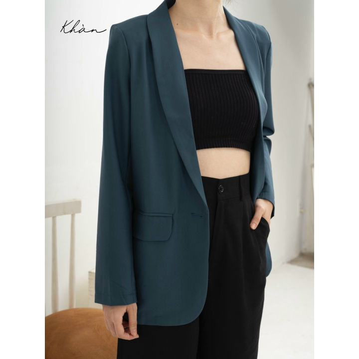 Áo vest nữ blazer KHÀN màu xanh coban cổ vịt áo khoác công sở tay dài 1 lớp  phong cách Hàn Quốc | Lazada.vn