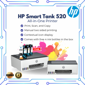 HP Printer / HP Smart Tank Printer 520 (1F3W2A) / All in One Printer / Wireless Printer / Printer with Scanner and Xerox / Printer Ink Tanks / Refillable Ink /  Printer for Student / Free Ink