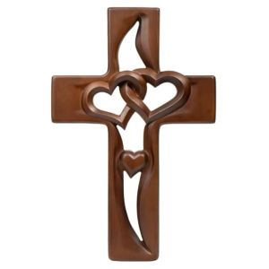 NOVAWEAR Christian Intertwined Heart Wooden Cross Valentines Day Solid Wood Loveheart Cross Pendant Intertwined Hanging Decoration Exquisite Log Cross Pendant Valentines Day