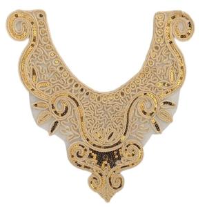 Golden Embroidered Collar Sequined Floral Appliques Trim Decorative Lace Neckline Sewing Patches Clothing Accessories