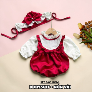 BD284 Body yếm đỏ cổ bèo RIOKIDS quần áo cho bé gái sơ sinh đầy tháng thôi nôi đi chơi
