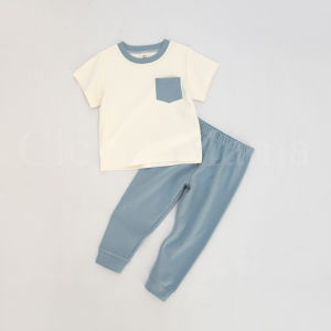 CleverMama Baby/kids Premium Quality Short Sleeved Top Pants Pajama Set Cotton Terno for kids boy and girl sleepwear CLOUD LUXE
