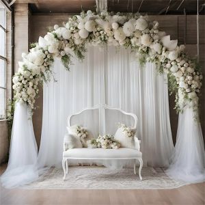 Q-1151 STORE Width 160CM Wedding Tulle Arch White Pink Elegant Sheer Drapes Fabric Draping Material 6/8/10 Meters Draping Fabric Backdrop Wedding