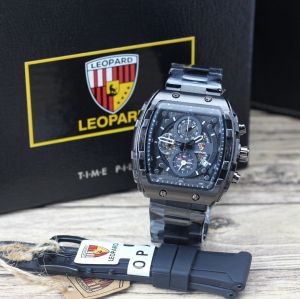 Jam tangan Pria Leopard 8808MC tali rantai free tali rubber analog chronograp tanggal aktif original