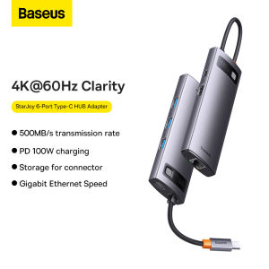 Baseus 4K 60Hz USB C Hub 3.1 USB Splitter Type C to HDMI-compatible RJ45 PD 100W Adapter for Macbook Air Pro M2 M1 Dock Station
