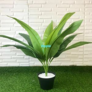 Pohon Artificial Daun Kunyit Coklat & Hijau X12 Pot Dasar Hitam Dekorasi Ruangan Rumah