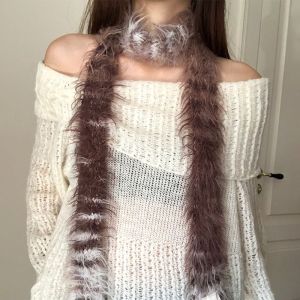 SUTONGXUE Harajuku Narrow Long Scarf Subculture Gothic Punk Choker Streamer Fashion Streetwear Y2K Faux Fur Scarf Girl