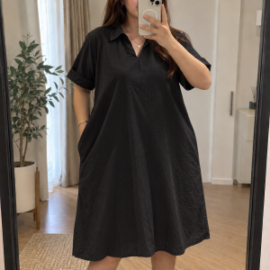 WOMEN’S COLLARED A-LINE DRESS COTTON LINEN CASUAL MIDI DRESS LOOSE FIT POCKET DRESS FOR WOMEN