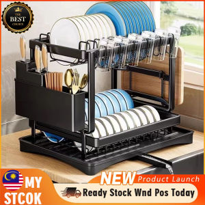 【Ready】Rak Pinggan Dish Drying Rack with Drain Tray Multi-functional Kitchen Dapur Storage Rack for Home Use厨房置物架 餐具沥水架