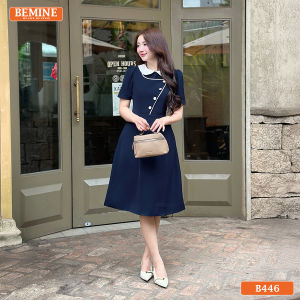 [DUY NHẤT 10-12.10-VOUCHER 40K]Đầm thiết kế BEMINE cổ sen đắp chéo nút dáng chữ A phù hợp đi làm-B446