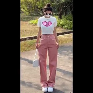 เสื้อยืดแขนสั้นไหมพรม คอกลม รวมถุงลายพิมพ์ทรงหัวใจน่ารัก