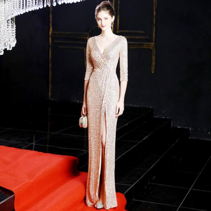 【24HDelivery】 New design Korean elegant formal gown long sleeve ...