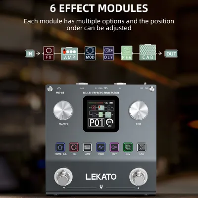 LEKATO Multi Efek Gitar Pedal Gitar Listrik Efek Bass Pedal Saku Efek Isi ulang Prosesor