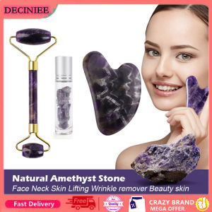 DECINIEE Facial Jade Roller Noiseless Rose Quartz Gua Sha Set Massager for Face Body Neck Back Slimming Lifting Skin Care Natural Jade Oil Bottles