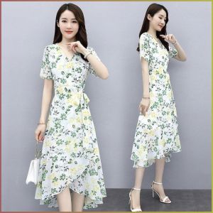 Dress Elegance Fit Skirt Stylish and Elegant Slimming Ruffles Ice Silk Popularity 碎花连衣裙