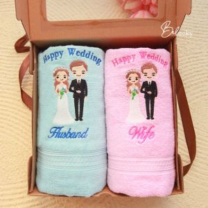 Handuk Couple Seserahan Hampers Ready Bordir Pasangan Gift Set Box Kado Pernikahan Wedding Gift + Box + Kartu ucapan Buket Bouquet Bunga- SOULMATE B