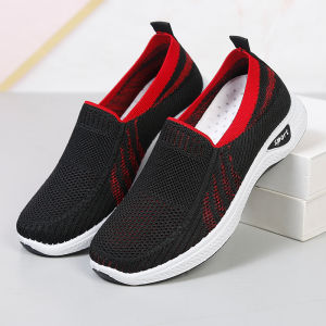 Korean Fly Woven Rubber Casual Shoes For Women Slip On Comfortable Mesh Shoes Low Cut Bottom Light Weight Shoes