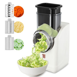 【Local Shipping】Vogvigo Electric Cheese Grater Electric Salad Maker Multi Grater Fruit Cutter Automatic Vegetable Chopper Slicer Professional with Multi Cone Blades for Fruit and Vegtables Stainless Steel White