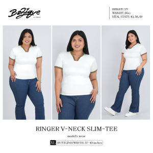 Zeneya V Neck Ringer Tee Slim Fit Double Lining T Shirt Tshirt For Woman Women Vneck Plain Cotton Top Tops Shirts Stretchable Slimfit Office Casual Wear Regular Plus Size