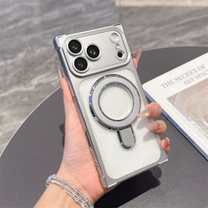 Luxury Squared Transparent Armor Magnetic Stand Phone Case For iPhone 17 Air 16 15 14 Pro Max Plus Lens Protection Frosted Cover