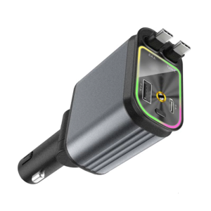 4 in 1 Fast Car Chargers with Type-C Cord USB & USB C Ports Retractable 120W Car Charging Adapter for 16 15 14