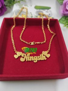 Kalung Liontin Nama Titanium Custom Elegant Lapis Emas 24K