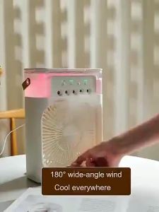 4 In 1 USB Mini Portable Fan Air Cooling Fan Humidifier Purifier Mist Cooler With LED Light-WHITE
