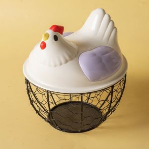 HUNIU Mộc mạc Giỏ đựng trứng hình con gà Phong cách nông thôn Lưu trữ Hộp đựng trứng Dễ thương có nắp Giỏ sắt rỗng Phụ Kiện Nhà Bếp