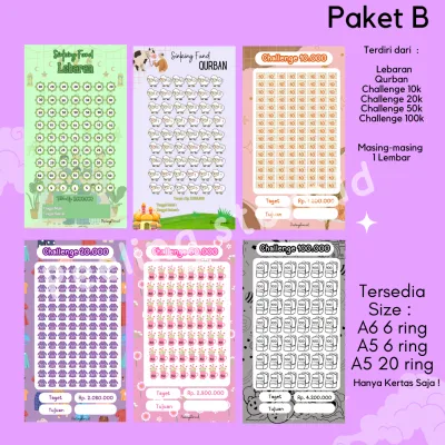 A6 A5 PAKET isi binder tantangan menabung | loose leaf | sinking fund