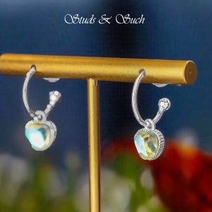 [Studs & Such] 925 Silver Classic J-Hoop Stud Earrings With Heart Shaped Cubic Zirconia