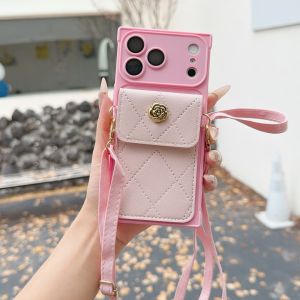 Flower Card Holder Phone Case For iPhone 18 Pro Max 17 16 15 14 PU Leather Wallet Cover With Crossbody Lanyard Shockproof Protective Casing