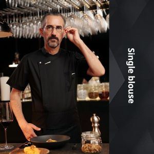 Ready Stock Chef uniform short-sleeved suit hotel restaurant breathable work uniform black jacket