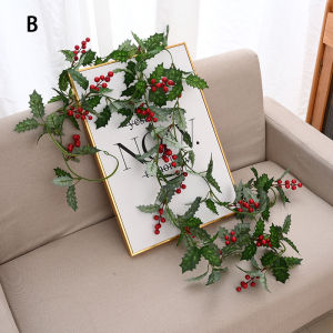 YESPERY 2M Artificial Holly Leaf Vine and Red Berries Christmas Rattan DIY Garland Wreath Xmas Tree Hanging Ornaments Home Decoration