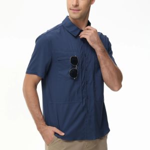 Summer Mens UPF 50+ Fishing Shirts Lightweight Breathable Short Sleeve Cargo Shirt Button Down Tactical Shirts Workout2026