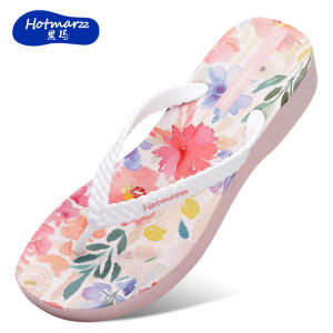 Hotmarzz Hotmarzz   Womens pink wedge flip-flops high-heeled slippers non-slip suitable for outdoor wear beach shoes for summer